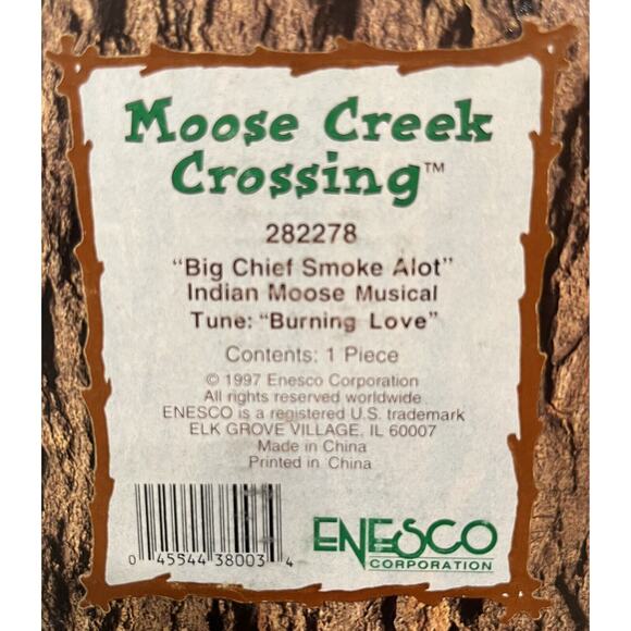 Enesco Moose Creek Crossing “Big Chief Smoke Alot” 1997 Musical Moose #282278 - Picture 7 of 7